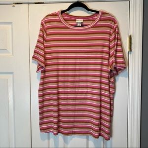 Ava & Viv Plus Size Ribbed Stripe T-Shirt in Pink/White/Rust